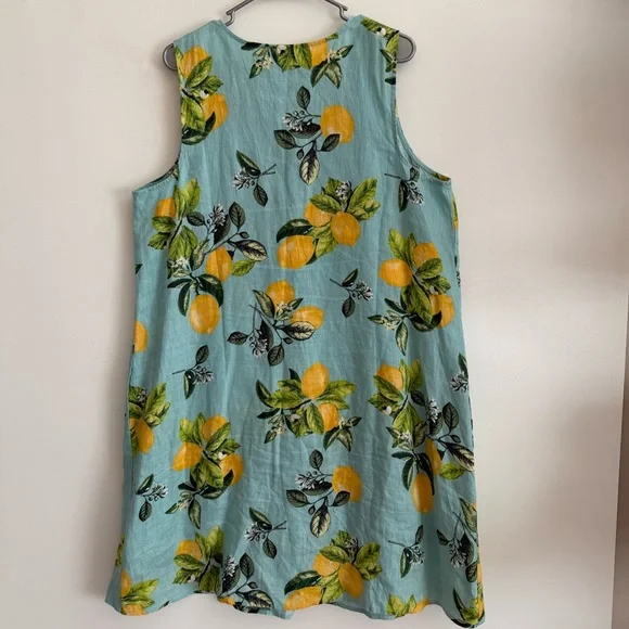 J Jill Love Linen 100% Linen Lemon Print Dress Sz XL - Picture 5 of 8